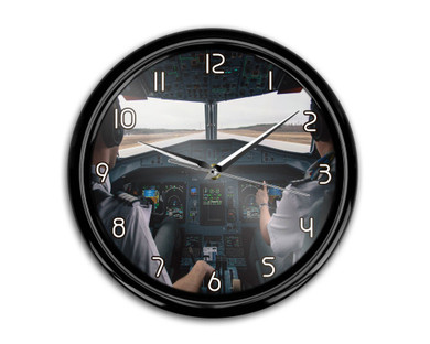 Departing Aircraft's Cockpit Printed Wall Clocks