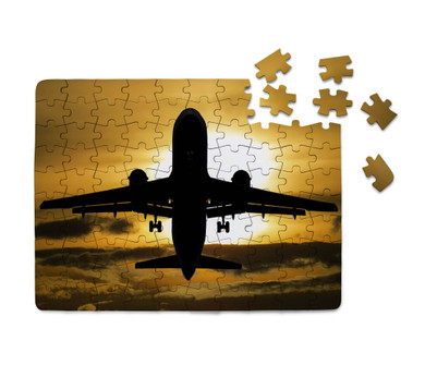 Departing Passenger Jet During Sunset Printed Puzzles