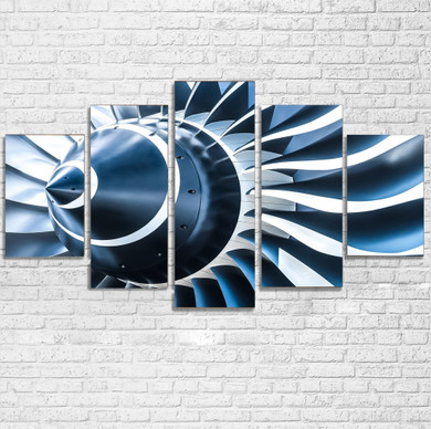 Blue Toned Super Jet Engine Blades Closeup Printed Multiple Canvas Poster