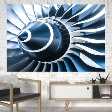 Blue Toned Super Jet Engine Blades Closeup Printed Canvas Posters (1 Piece)