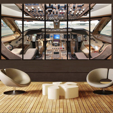 Boeing 747 Cockpit Printed Canvas Prints (5 Pieces)