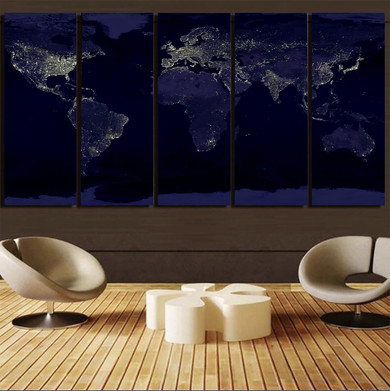 World Map From Space Printed Canvas Prints (5 Pieces)