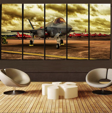 Fighting Falcon F35 at Airbase Printed Canvas Prints (5 Pieces)