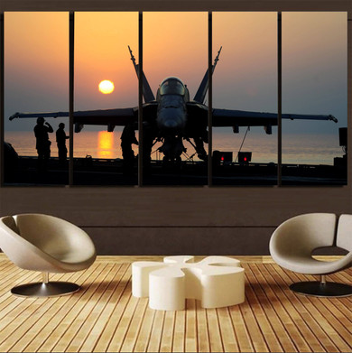 Military Jet During Sunset Printed Canvas Prints (5 Pieces)