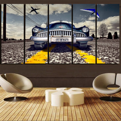 Old Car and Planes Printed Canvas Prints (5 Pieces)