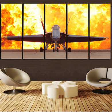 Face to Face with Air Force Jet & Flames Printed Canvas Prints (5 Pieces)