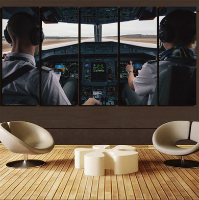 Departing Aircraft's Cockpit Printed Canvas Prints (5 Pieces)
