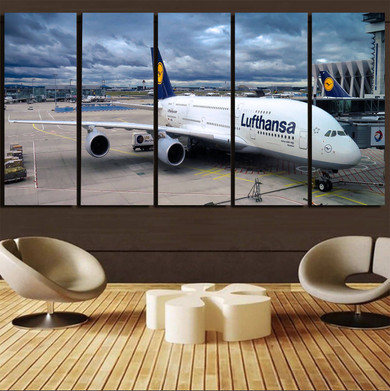 Lufthansa's A380 At the Gate Printed Canvas Prints (5 Pieces)