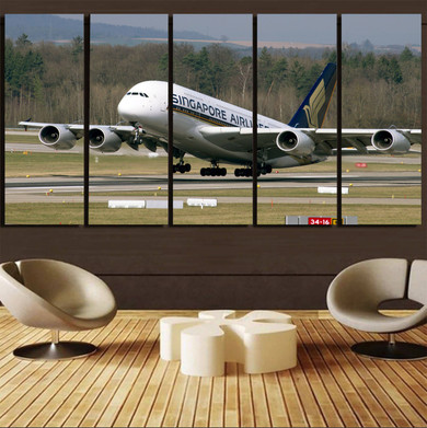 Departing Singapore Airlines A380 Printed Canvas Prints (5 Pieces)