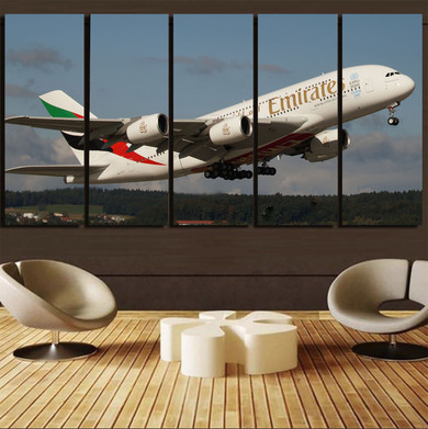 Departing Emirates A380 Printed Canvas Prints (5 Pieces)