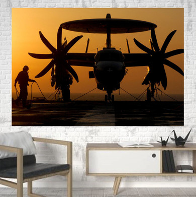 Military Plane at Sunset Printed Canvas Posters (1 Piece)