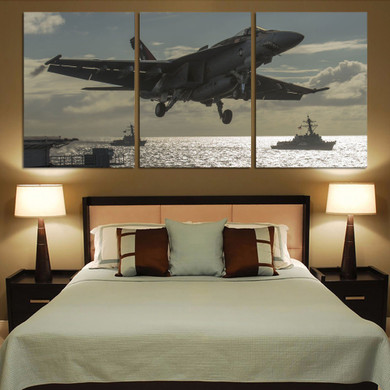 Deparing Jet from Sea Base Printed Canvas Posters (3 Pieces)