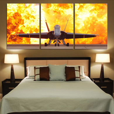 Face to Face with Air Force Jet & Flames Printed Canvas Posters (3 Pieces)