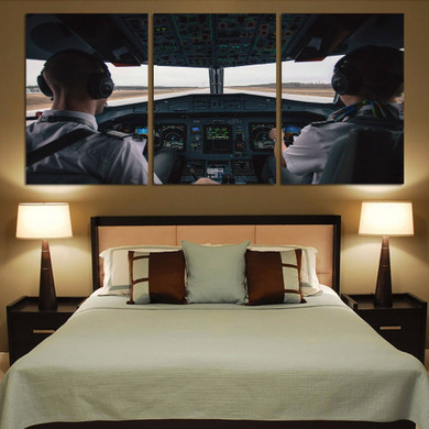 Departing Aircraft's Cockpit Printed Canvas Posters (3 Pieces)