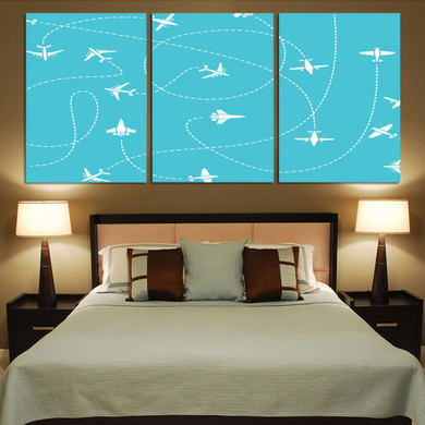 Travel The The World By Plane Canvas Posters (3 Pieces)