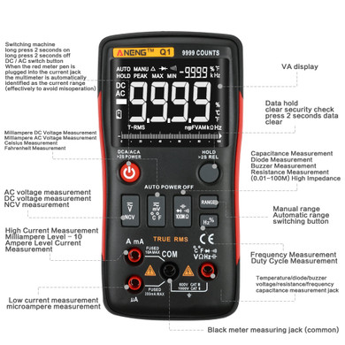 ANENG Q1 9999 Counts True RMS Digital Multimeter AC DC Voltage Current Resistance Capacitance Temperature Tester Auto/Manual Raging with Analog Bar Graph