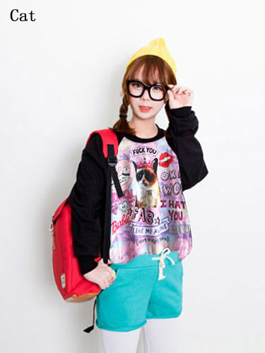 Women Cartoon Print Long Sleeve Shirt Sweatshirt Tops