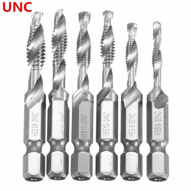 Drillpro 6pcs HSS 1/4" Hex Shank Countersink Drill Bit Set UNC or Metric Deburr Countersink Bits