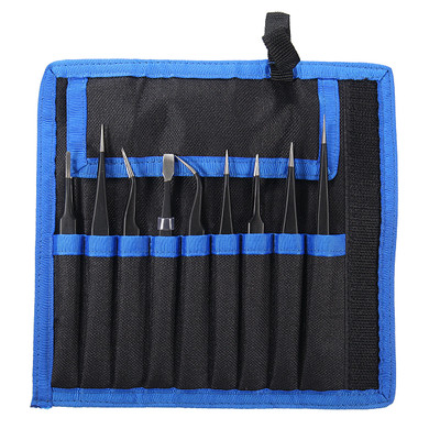 DANIU 9pcs ESD Stainless Steel Anti-static Tweezers with Storage Bag Teardown Electronic Maintenance Tool