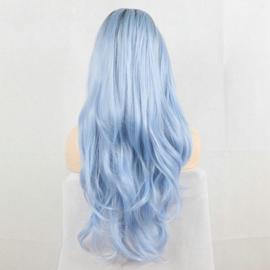 Ice Blue Wavy Long Lace Front Wig