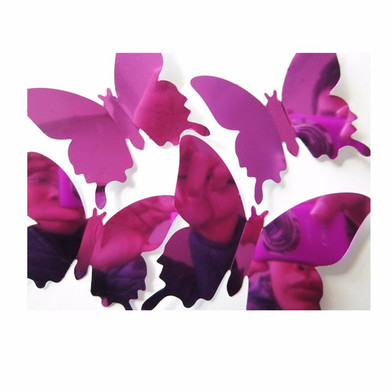12PCS 5 Colors 3D Mirror Surface Butterfly Wall Sticker Fridge Magnet Home Decor Art Applique