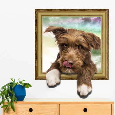 Creative Cartoon 3D Simulation Dog PVC Broken Wall Sticker DIY Removable Decor Waterproof Wall Stickers Household Home Wall Sticker Poster Mural Decoration for Bedroom Living Room