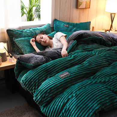 4Pcs AB Sided Thicken Corduroy Velvet Winter Bedding Sets Full Queen King Size Duvet Cover