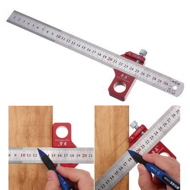 Drillpro CX300-1 Adjustable 30cm Stainless Steel 45/90 Degree Line Scriber Marking Ruler Angle Ruler Inch and Metric Magnetic Positioning Measuring Ruler Woodworking Tool