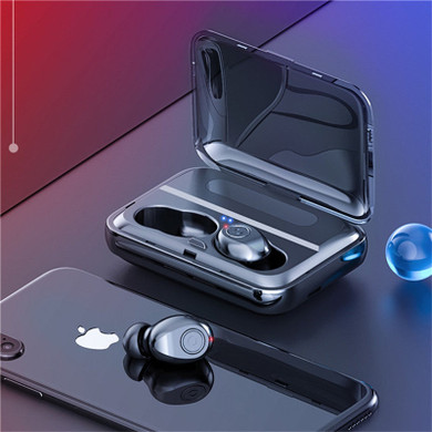 F9 TWS bluetooth 5.0 Graphene Earphone Stereo Digital Display Wireless Headset With 1200mAh Power Bank (Black)