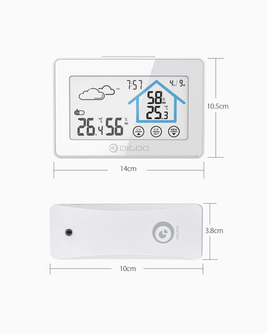 DIGOO DG-TH8380 Touch Screen Weather Station Daily Clock Low battery Alarm Thermometer Hygrometer Outdoor Indoor Temperature Humidity Sensor