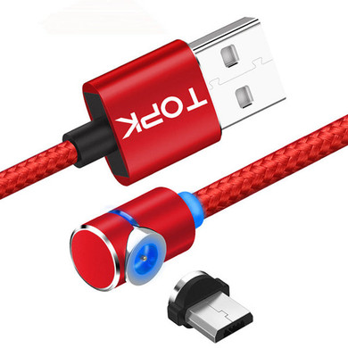 TOPK L-Line 90 Degree Angle Micro USB Magnetic Braided Fast Charging Data Cable 1M For Phone Tablet