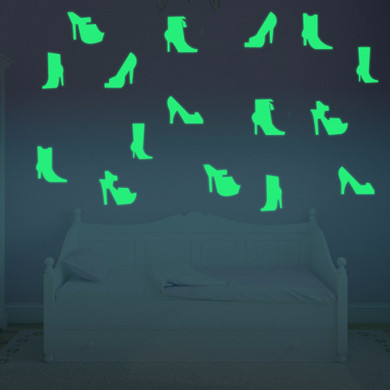 12PCS 7x8cm Fluorescent Glow High-heeled Shoes Wall Sticker