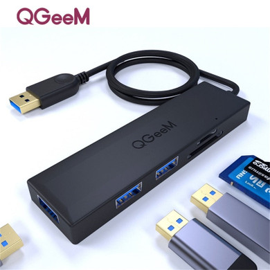 QGEEM 5-in-1 USB HUB Docking Station Adapter Splitter With USB3.0*3 / Memory Card Readers For Macbook Laptop (Black)