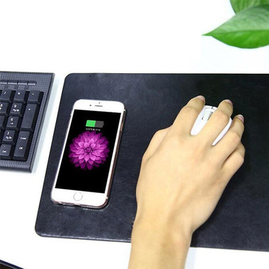 Bakeey USB2.0 2A LED Light QI Fast Charging Wireless Charger Mouse Pad Mat PU Leather Mousepad for iPhone X XS 8Plus S10+ S20 Xiaomi Mi10 5G