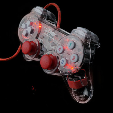 DATA FROG Transparent USB Wired Dual-vibration Feedback Gamepad Game Controller with Joystick for PC Games