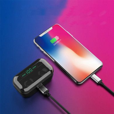 TWS bluetooth 5.0 10W Wireless Charging Digital Display LED Lamp Smart Touch Wireless Earphone With 3500mAh Charging Box