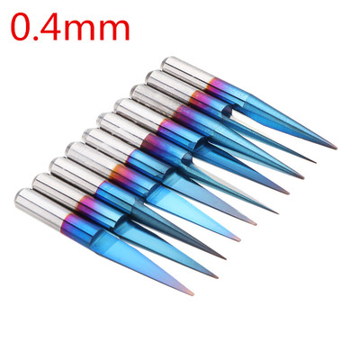 Drillpro 10pcs 0.1/0.2/0.3/0.4mm 10 Degree Flat Bottom PCB Engraving Bit Blue NANO Coated Carbide CNC Router Tool