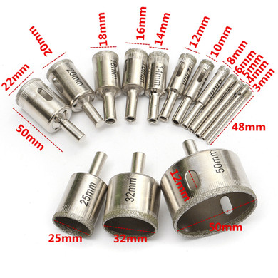 15pcs 3-50mm Diamond Drill Bit Set Hole Saw Cutter For Tile Ceramic Glass Porcelain Marble
