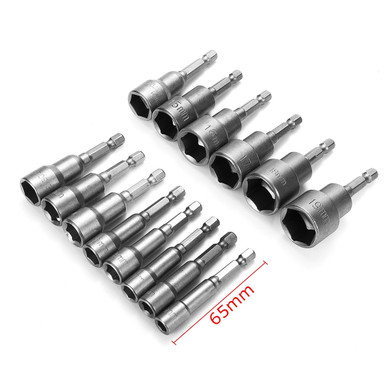 14pcs 6-19mm 1/4 Inch Hex Shank Socket Magnetic Nut Driver Set Drill Bit Adapter