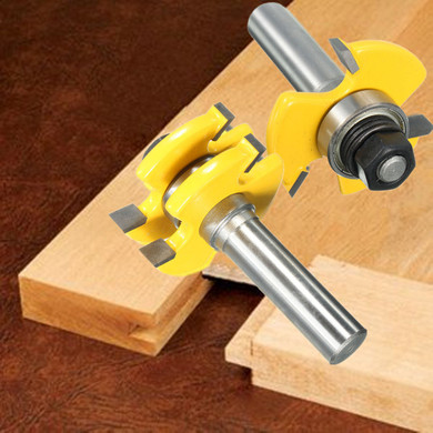 2pcs 1/2 Inch Shank Tongue & Groove Router Bit Set 3 Teeth T-shape Wood Milling Cutter