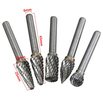 Drillpro RB29 5pcs 1/4 Inch Shank 10mm Tungsten Carbide Burr Rotary Cutter file Set Engraving Tool