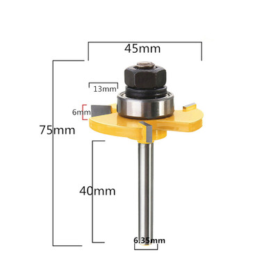 Drillpro RB22 2Pcs Tongue & Groove Router Bit Set 1/4 Inch Shank 3 Teeth T-shape Wood Milling Cutter