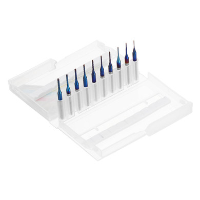 Drillpro 10pcs 0.6-1.5mm Blue NACO Coated PCB Bits Carbide Engraving Milling Cutter For CNC Tool Rotary Burrs