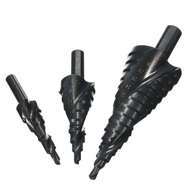 3pcs 4-12/20/32mm HSS Step Drill Bit Set TiAlN Coated Spiral Grooved Hole Cutter