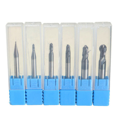 Drillpro DB-M12 6pcs R0.5-3mm Nitrogen Coated 2 Flutes Ball Nose End Mill Cutter Set CNC Tool