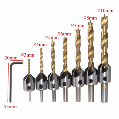 7pcs 3-10mm 5 Flute HSS Countersink Drill Bit Set Carpentry Reamer Woodworking Chamfer End Milling