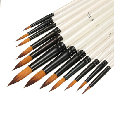 12Pcs/Set Nylon Artist Watercolor Paint Brush Acrylic Painting Brush Art Supplies Flat head Pointed