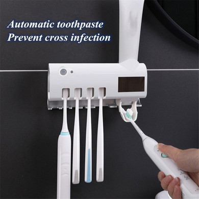 UV Light Toothbrush Holder Sterilizer Cleaner Automatic Toothpaste Dispenser