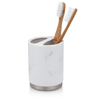 EssentraHome 4-Piece White Ceramic Bathroom Accessory Set with Marble Look, Complete Set Includes: Soap/Lotion Dispenser, Toothbrush Holder, Tumbler, and Soap Dish EssentraHome 4-Piece White Ceramic Bathroom Accessory Set with Marble Look, Complete Set Includes: Soap/Lotion Dispenser, Toothbrush Holder, Tumbler, and Soap Dish