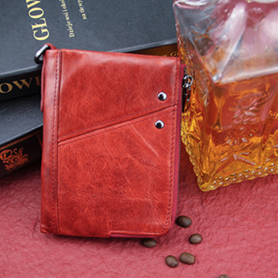 RFID Blocking Genuine Leather Wallet Men Clip Zip Short Purse Coins Card Holder Bag